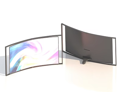 Dual Curved Computer Monitors With Colorful Display And Sleek Back Design 3d model