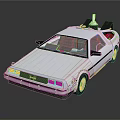 Vintage Silver Car With Gull Wing Doors And Roof Mounted Device Classic Design