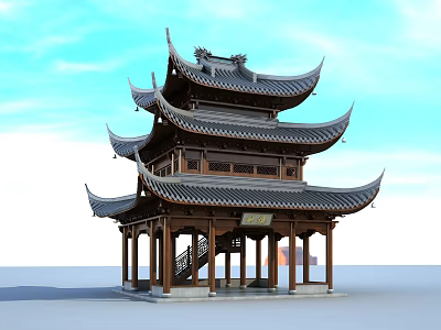 Classic Traditional Chinese Pagoda With Multi Tiered Eaves And Wooden Carvings 3d model