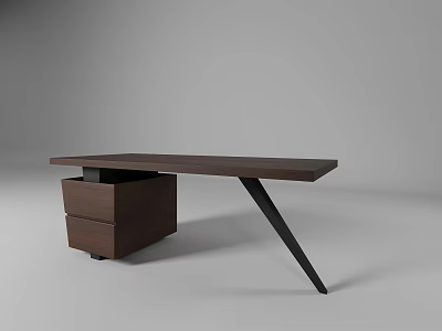 Modern Dark Brown Office Desk With Drawers Black Legs And Sleek Design 3d model