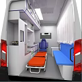 Ambulance Interior Design With Orange Stretcher Blue Seats And Medical Equipment