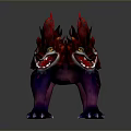 Fierce Two Headed Wolf Mythical Creature Fantasy Character With Red Flaming Mane And Glowing Eyes