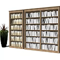 Two Wooden Bookcases Filled With White Books And Green Plant In Black Pot