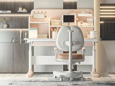 Modern Ergonomic Kids Study Desk With Adjustable Chair And Storage Shelf For Learning 3d model