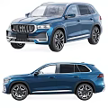 Blue SUV Car Front And Rear View Showcase