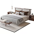 Modern Double Bed Setup With Bedside Tables Decorative Pillows And Area Rug 3d model