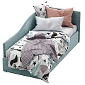 Light Blue Kids Bed Frame With Dinosaur Tree Print Bedding And Soft Pillows