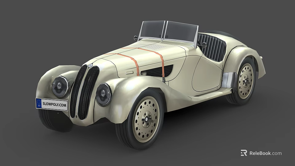 Vintage Cream Colored Convertible Car With Round Headlights And Striped Accents 3d model 