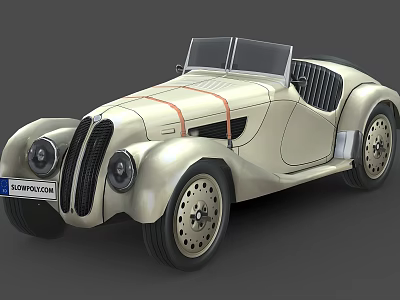 Vintage Cream Colored Convertible Car With Round Headlights And Striped Accents 3d model
