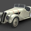 Vintage Cream Colored Convertible Car With Round Headlights And Striped Accents