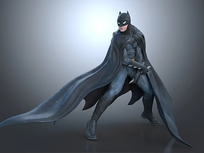 Batman Character In Detailed Costume With Flowing Cape And Glove Weapons 3d model