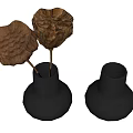 Two Piece Modern Tea Set With Black Ceramic Bases And Wooden Lotus Decorations