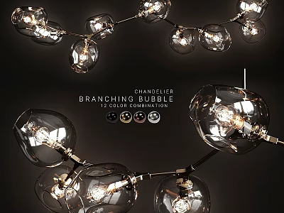 Modern Branching Bubble Chandelier With Glass Balls And Brass Frame Design 3d model