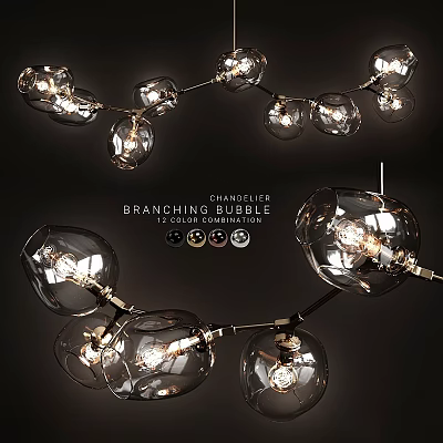Modern Branching Bubble Chandelier With Glass Balls And Brass Frame Design 3d model