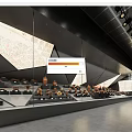 Modern Cultural Center Exhibition Hall With Ancient Pottery Exhibits And Geometric Display Shelves