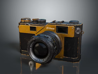 Vintage Nikon Electronic Camera With Yellow And Black Body And Lens 3d model