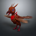 3D Bird Model With Red Bow Tie Brown Feathers Spread Wings Big Eyes And Crest