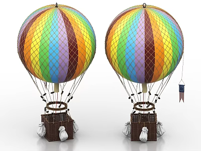 Colorful Hot Air Balloon Decorative Ornament Set With Basket And Rope Details 3d model