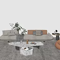 Modern Sofa and Coffee Table Combination with Pillows Green Plant and Decorative Side Table 3d model