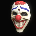 Clown Mask With White Face Red Nose Blue Eyebrows X Marks SINNER Text Grinning Teeth
