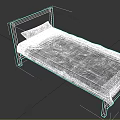 Simple Single Bed With Black Frame Brown Checkered Bedspread And Pillow 3d model