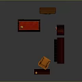 Dark Wooden Desk With Red Countertop Glass Door Cabinet Bookshelf Orange Chair And Table Lamp