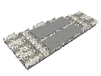 Stone and Wood Pathway Design with Gray Slabs and Surrounding Pebbles 3d model