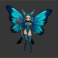Magical Game and Movie Character with Blue Butterfly Wings Green Outfit and Staff