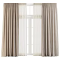 Striped linen curtains with tulle 3d model