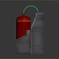 Red Gas Cylinders With Radioactive Signs And Green Display Control Equipment