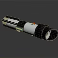 Futuristic Metallic Weapon With Silver Black Body Red Button Blue Details And Reflective Surface