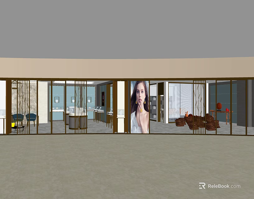Elegant Jewelry Store Interior With Glass Display Cases And Diamond Collection Showcases 3d model 