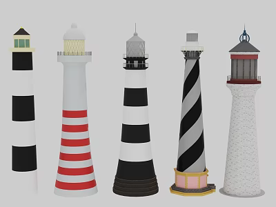 Lighthouse Towers With Various Colorful Stripes And Distinctive Architectural Designs 3d model