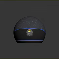 Modern Spherical Smart Speaker With Gray Mesh Surface Blue Light Ring And Yellow Cartoon Logo