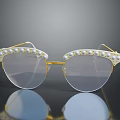 Stylish Women Pearl Decorated Gold Frame Clear Lens Eyeglasses Fashion Accessory