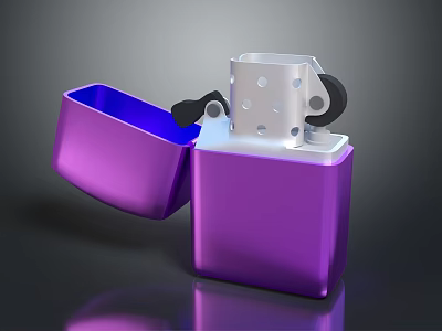 Purple Portable Lighter With Metal Case And Open Lid Design For Daily Use 3d model