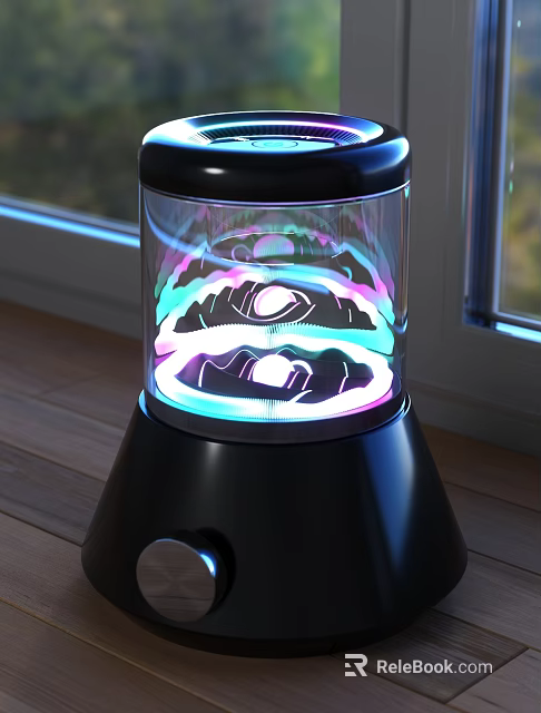 Stylish Decorative Light with Transparent Glass Cover Colorful Patterns on Black Base by Window 3d model 