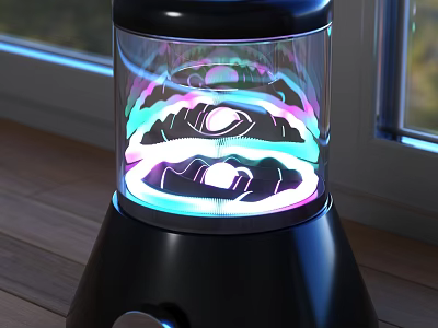 Stylish Decorative Light with Transparent Glass Cover Colorful Patterns on Black Base by Window 3d model