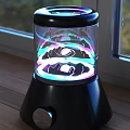 Stylish Decorative Light with Transparent Glass Cover Colorful Patterns on Black Base by Window