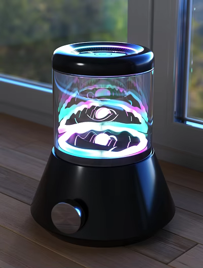 Stylish Decorative Light with Transparent Glass Cover Colorful Patterns on Black Base by Window 3d model