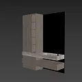 Modern Wooden Bathroom Vanity With Marble Countertop Recessed Lighting Gold Faucet And Large Mirror