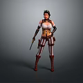 Steampunk Female Character In Striped Outfit With Weapon And Utility Belt Boots