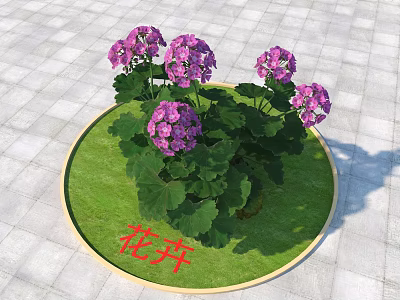 Vibrant Purple Flowers Blooming On Circular Green Lawn With Yellow Border 3d model