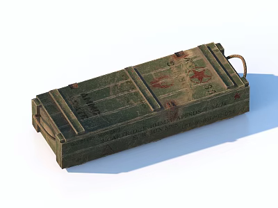 Green Wooden Box With Red Star Patterns And Handles For Home Storage 3d model