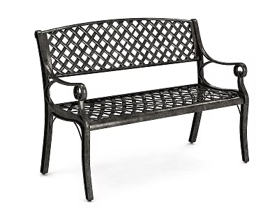 Ground Featuring Black Wrought Iron Bench With Lattice Design And Armrests 3d model