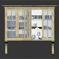 Traditional Wooden Cabinet With Open Glass Doors Displaying Dishes And Cups