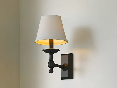 Modern Wall Lamp With White Fabric Shade And Black Metal Base For Home Lighting 3d model
