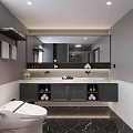 Elegant Modern Bathroom Interior With Large Mirror Marble Vanity And Cabinets