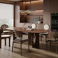 Modern Dining Room Interior With Wooden Oval Table Various Chairs Pendant Lights And Window Blinds