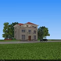 Elegant Detached Villa Exterior With Red Roof Trees Lawn Driveway And Car